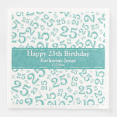 25th Birthday Number Pattern Blauwgroen/White Servet (Voorkant)