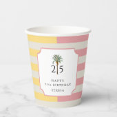 25th Birthday Palm Beach Pastel Stripe Tropical Papieren Bekers (Voorkant)