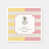25th Birthday Palm Beach Pastel Stripe Tropical Servet (Voorkant)