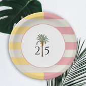 25th Birthday Palm Beach Tropical Pastel Stripe Papieren Bordje