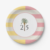 25th Birthday Palm Beach Tropical Pastel Stripe Papieren Bordje (Voorkant)