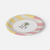 25th Birthday Palm Beach Tropical Pastel Stripe Papieren Bordje (Gekanteld)