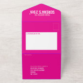 25th Birthday party drie foto's van roze All In One Uitnodiging (Buitenkant)