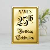 25th Birthday Party — Elegant Script + aangepaste  Folie Uitnodiging (Staand Voorkant)