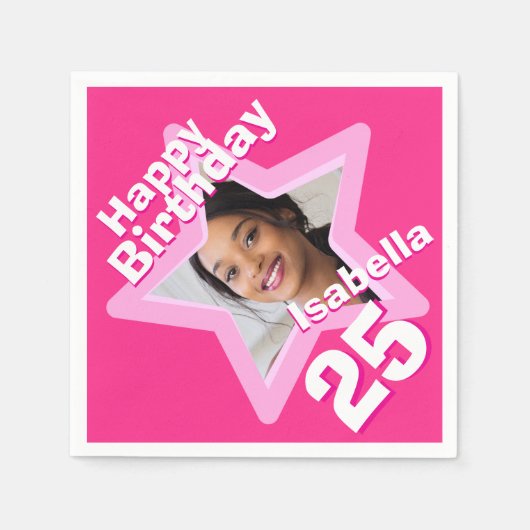 25th Birthday party fotoster hot roze inapkins Servet (Voorkant)
