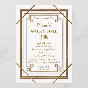 25th, Birthday party, Gatsby-stijl, wit & goud Kaart