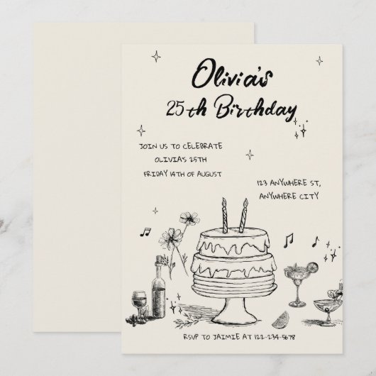25th Birthday Party Invitation Kaart (Voorkant / Achterkant)