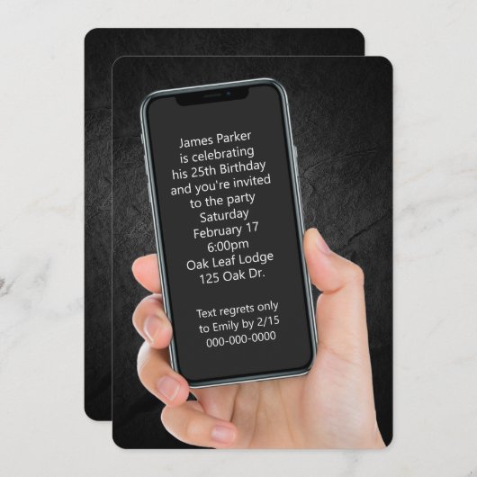 25th Birthday Party Text Message Kaart (Voorkant / Achterkant)