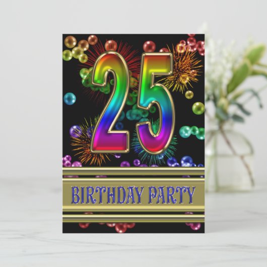 25th Birthday party Uitnodiging met bellen (Staand voorkant)