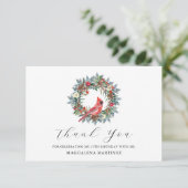 25th Birthday Red Cardinal Wreath Custom Flat Bedankkaart (Staand voorkant)