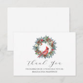 25th Birthday Red Cardinal Wreath Custom Flat Bedankkaart (Voorkant / Achterkant)