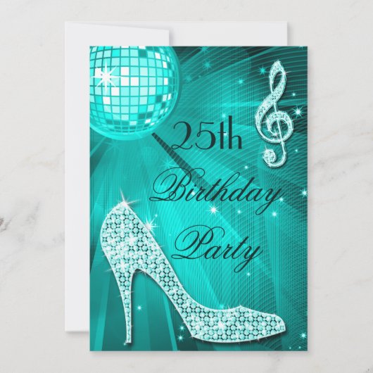 25th Birthday Sparkle Heels en Blauwgroen Disco Ba Kaart (Voorkant)