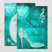 25th Birthday Sparkle Heels en Blauwgroen Disco Ba Kaart (Voorkant / Achterkant)