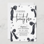 25th Black White Bow Birthday Party Kaart (Voorkant)