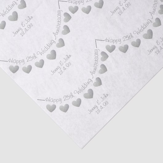 25th Bruiloft Jubileum Zilveren hart papier (Detail)