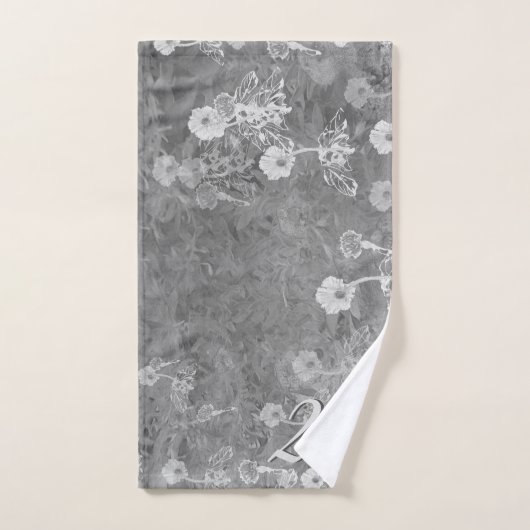 25th/Custom Jubileum Grijze Bloemen Bad Handdoek (Handdoek)