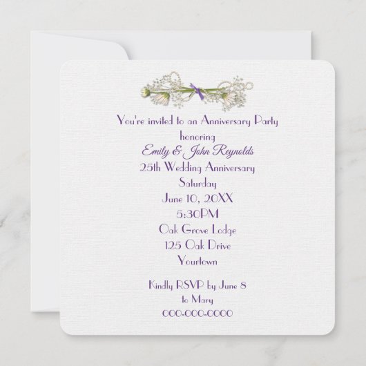 25th Jubileum Party Lavendel krans Kaart (Achterkant)