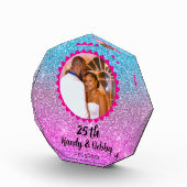 25th Pink Blue Glitter Wedding Anniversary Couple Fotoblokken (Rechts)