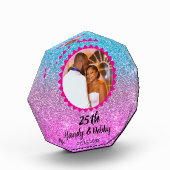 25th Pink Blue Glitter Wedding Anniversary Couple Fotoblokken (Links)