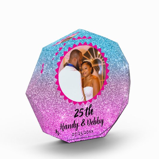 25th Pink Blue Glitter Wedding Anniversary Couple Fotoblokken (Links)