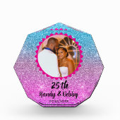 25th Pink Blue Glitter Wedding Anniversary Couple Fotoblokken (Voorkant)