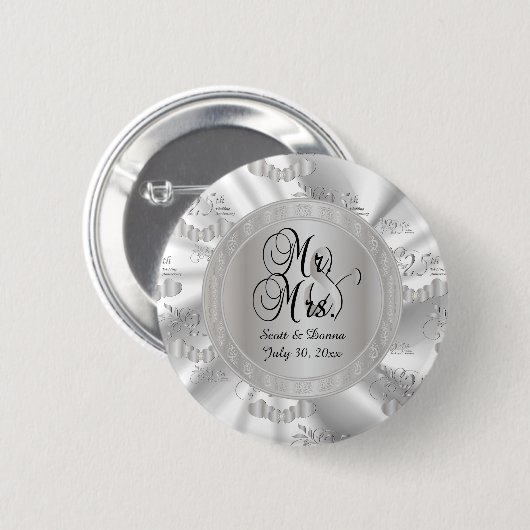25th Satin Wedding Anniversary Ronde Button 5,7 Cm (Voorkant /achterkant)