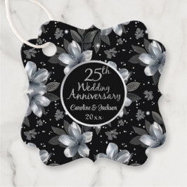 25th Silver Glitter Floral Wedding Jubileum Bedankjes Labels