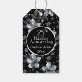 25th Silver Glitter Floral Wedding Jubileum Cadeaulabel (Voorkant)