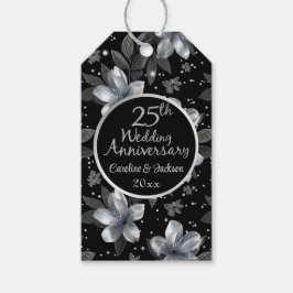 25th Silver Glitter Floral Wedding Jubileum Cadeaulabel