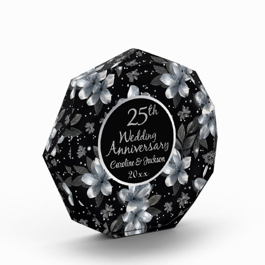 25th Silver Glitter Floral Wedding Jubileum Fotoblokken (Links)