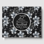 25th Silver Glitter Floral Wedding Jubileum Gastenboek (Voorkant)