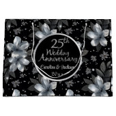 25th Silver Glitter Floral Wedding Jubileum Groot Cadeauzakje (Voorkant)