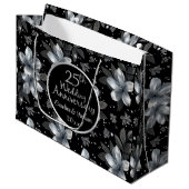 25th Silver Glitter Floral Wedding Jubileum Groot Cadeauzakje (Voorkant Gekanteld)