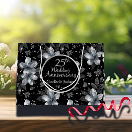 25th Silver Glitter Floral Wedding Jubileum Groot Cadeauzakje