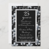 25th Silver Glitter Floral Wedding Jubileum Kaart (Voorkant)