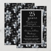 25th Silver Glitter Floral Wedding Jubileum Kaart (Voorkant / Achterkant)