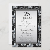 25th Silver Glitter Floral Wedding Jubileum Kaart (Voorkant)