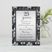 25th Silver Glitter Floral Wedding Jubileum Kaart (Staand voorkant)