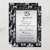 25th Silver Glitter Floral Wedding Jubileum Kaart (Voorkant / Achterkant)