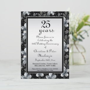25th Silver Glitter Floral Wedding Jubileum Kaart