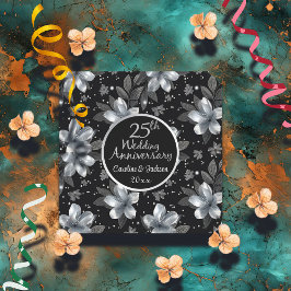 25th Silver Glitter Floral Wedding Jubileum Kartonnen Onderzetters