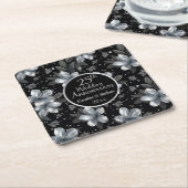 25th Silver Glitter Floral Wedding Jubileum Kartonnen Onderzetters (Schuin)