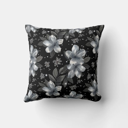 25th Silver Glitter Floral Wedding Jubileum Kussen (Achterkant)