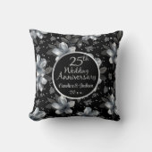 25th Silver Glitter Floral Wedding Jubileum Kussen (Voorkant)