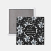 25th Silver Glitter Floral Wedding Jubileum Magneet (Voorkant / Achterkant)