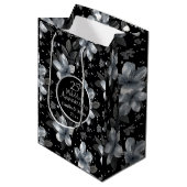 25th Silver Glitter Floral Wedding Jubileum Medium Cadeauzakje (Voorkant Gekanteld)