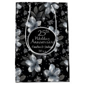 25th Silver Glitter Floral Wedding Jubileum Medium Cadeauzakje (Voorkant)