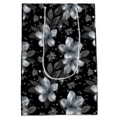 25th Silver Glitter Floral Wedding Jubileum Medium Cadeauzakje (Achterkant)