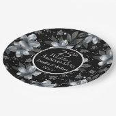 25th Silver Glitter Floral Wedding Jubileum Papieren Bordje (Gekanteld)