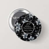 25th Silver Glitter Floral Wedding Jubileum Ronde Button 5,7 Cm (Voorkant /achterkant)